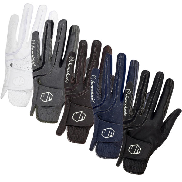 Samshield V-Skin suede riding gloves in white, grey, brown, navy and black.