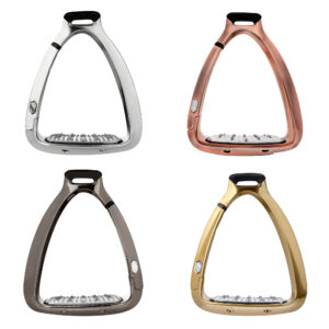 Samshield Shield’Rup stirrup in colours; silver, rose gold, champagne and black.