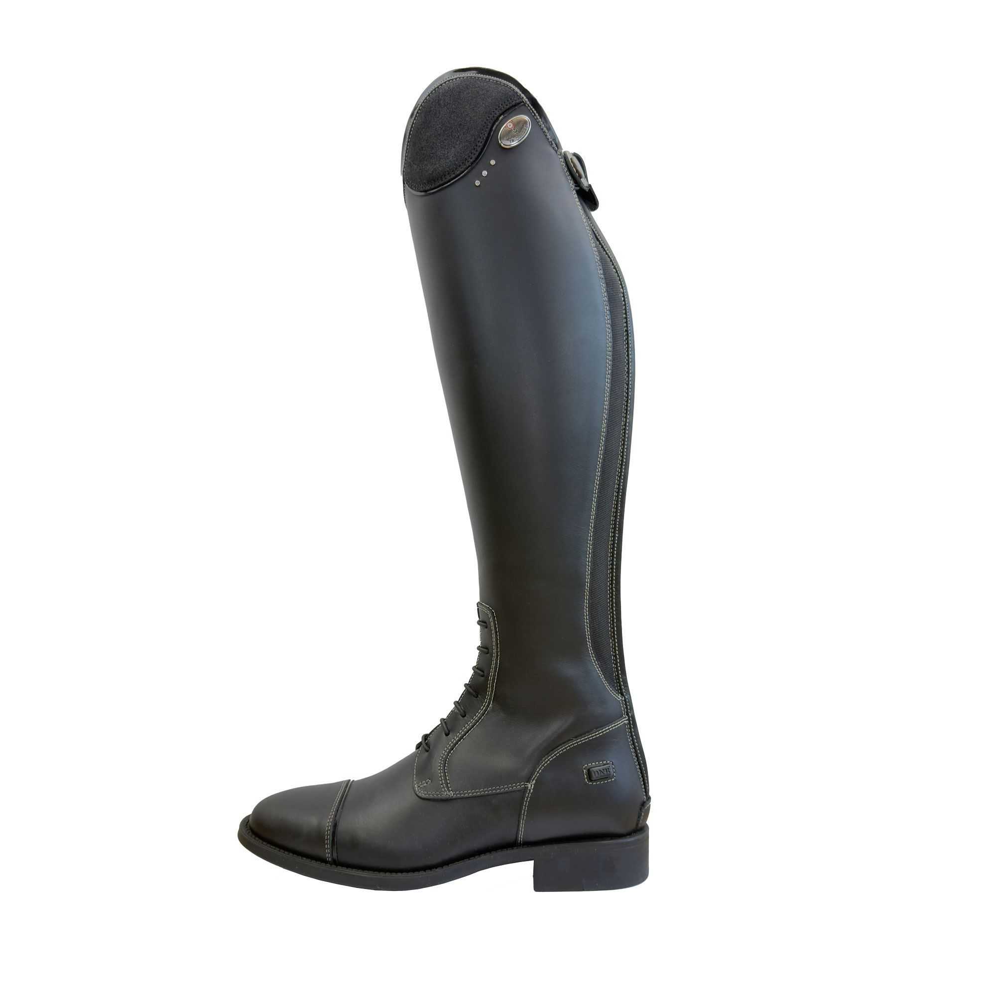De Niro Salentino Smooth Black Riding Boots - Glitter Black Top
