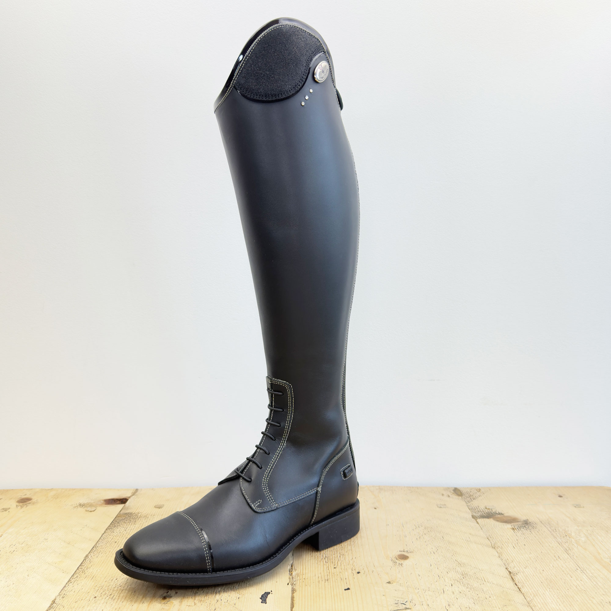 De Niro Salentino Smooth Black Riding Boots - Glitter Black Top - Image 2