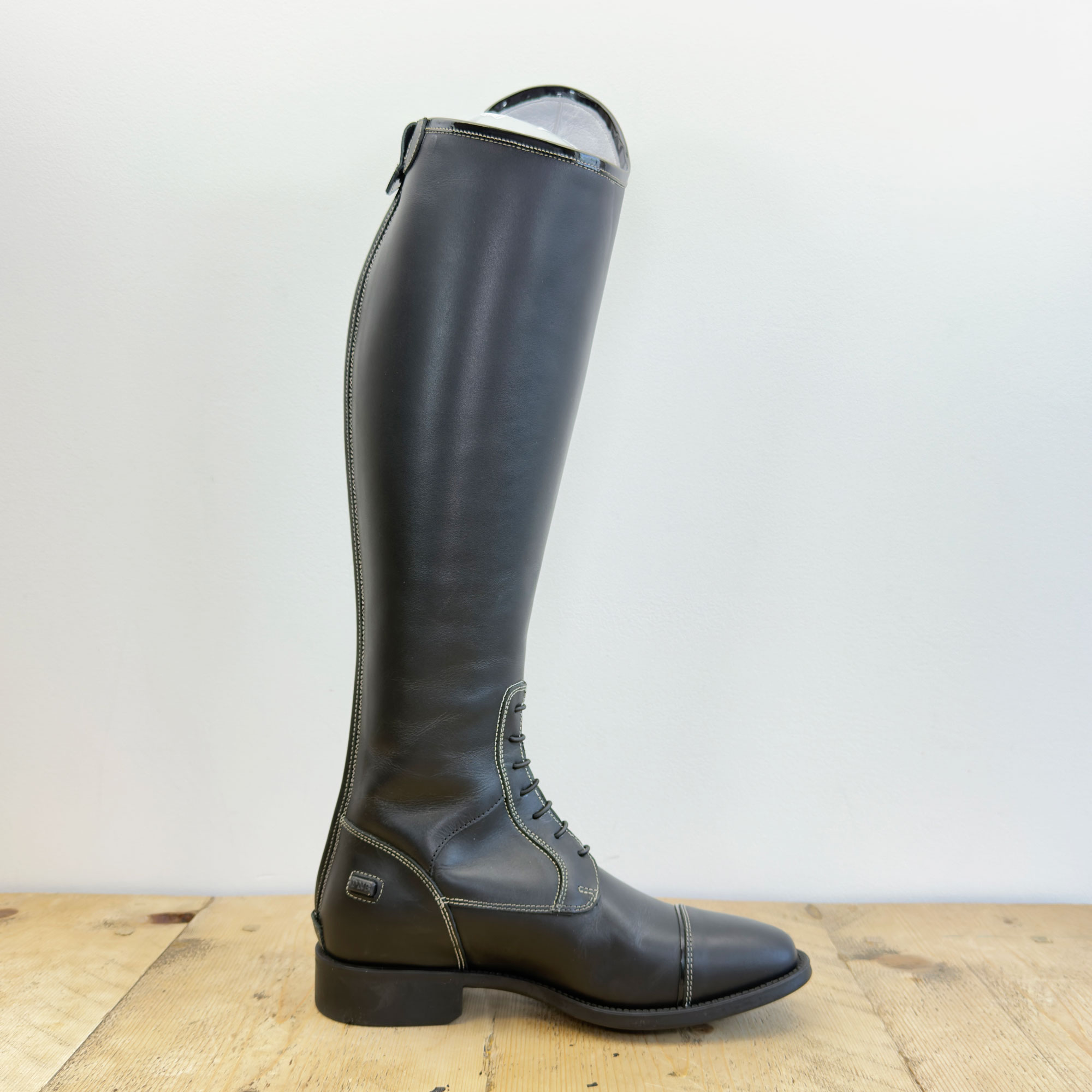 De Niro Salentino Smooth Black Riding Boots - Glitter Black Top - Image 4