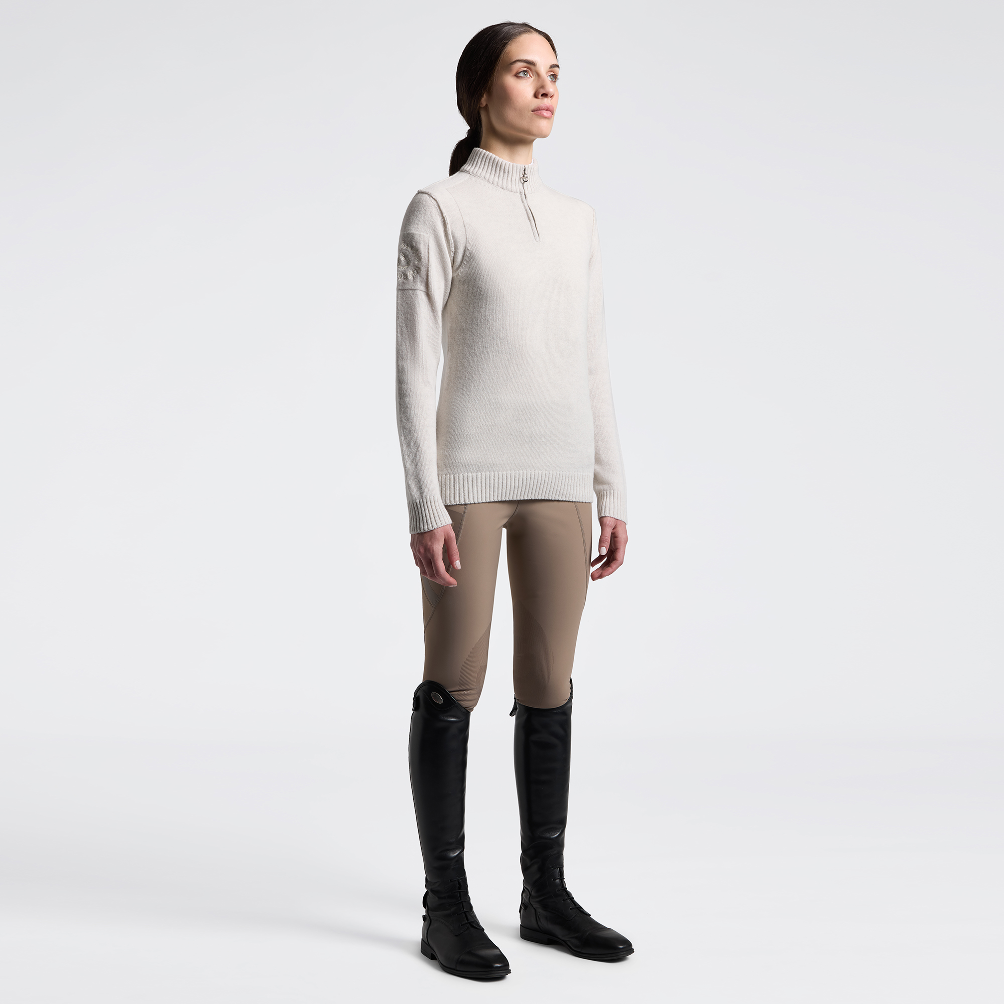 CT Womens Pure Wool Half Zip Sweater - Cream
