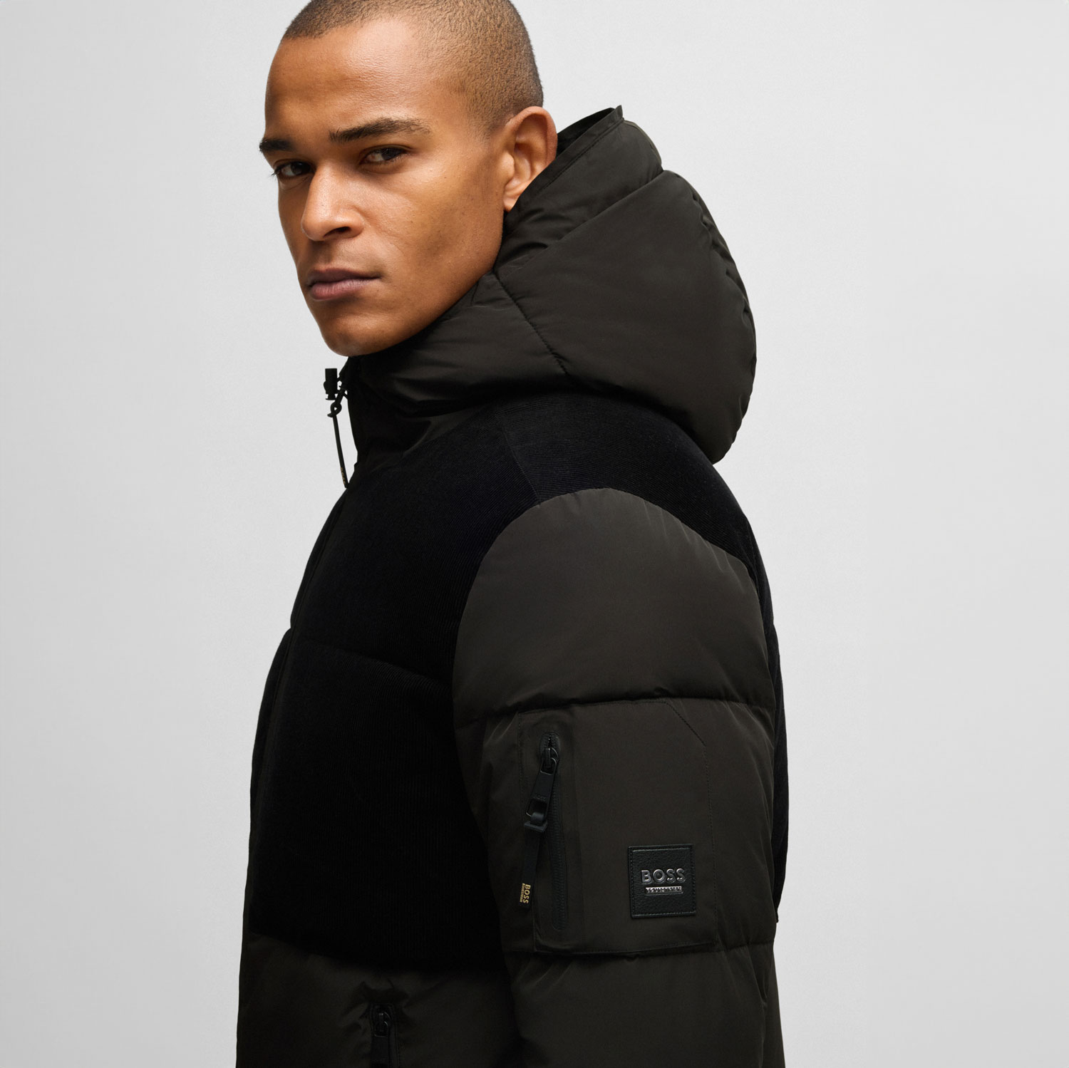 BOSS Equestrian Mens Cord Puffer Jacket Tomas - Black - Image 4
