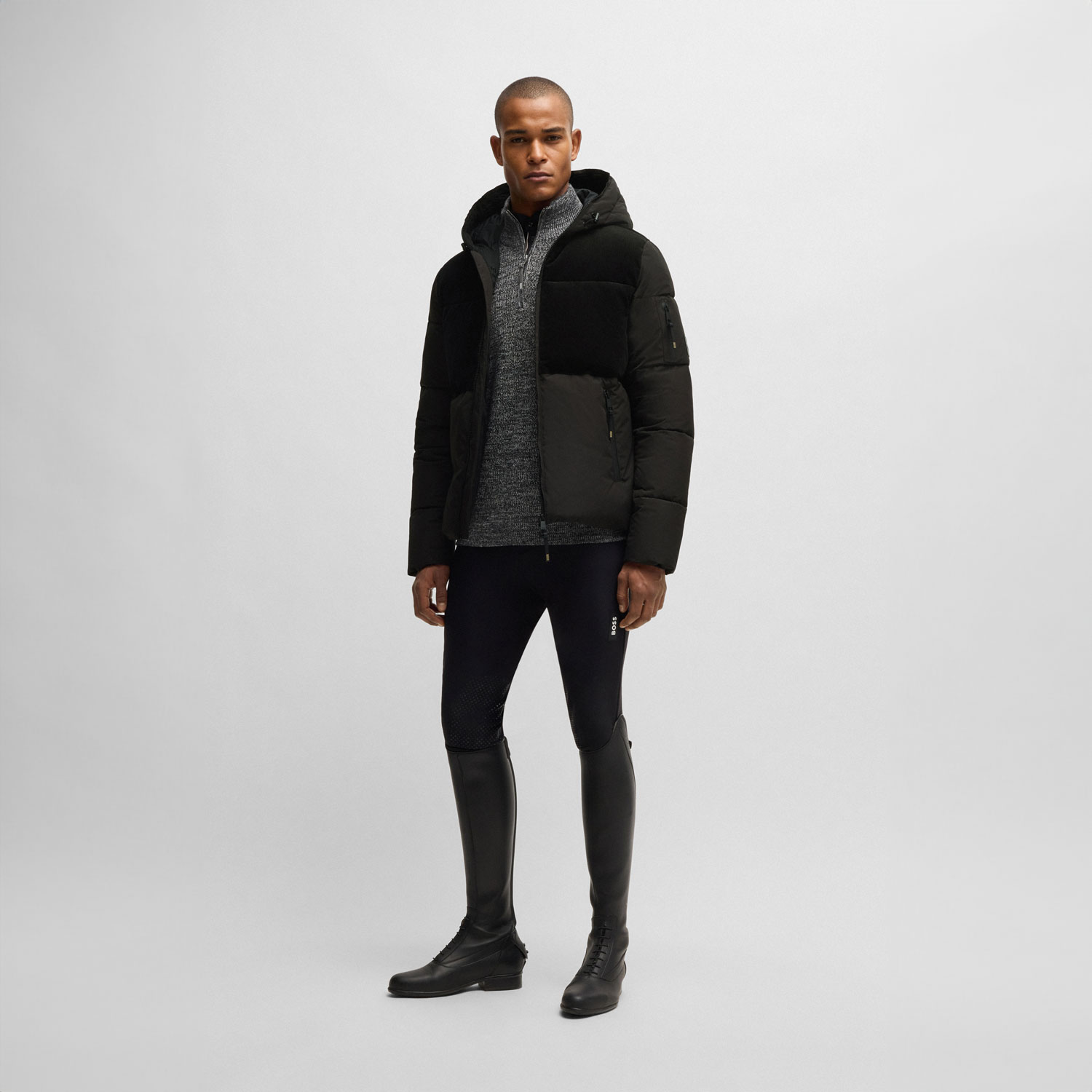 BOSS Equestrian Mens Cord Puffer Jacket Tomas - Black - Image 2