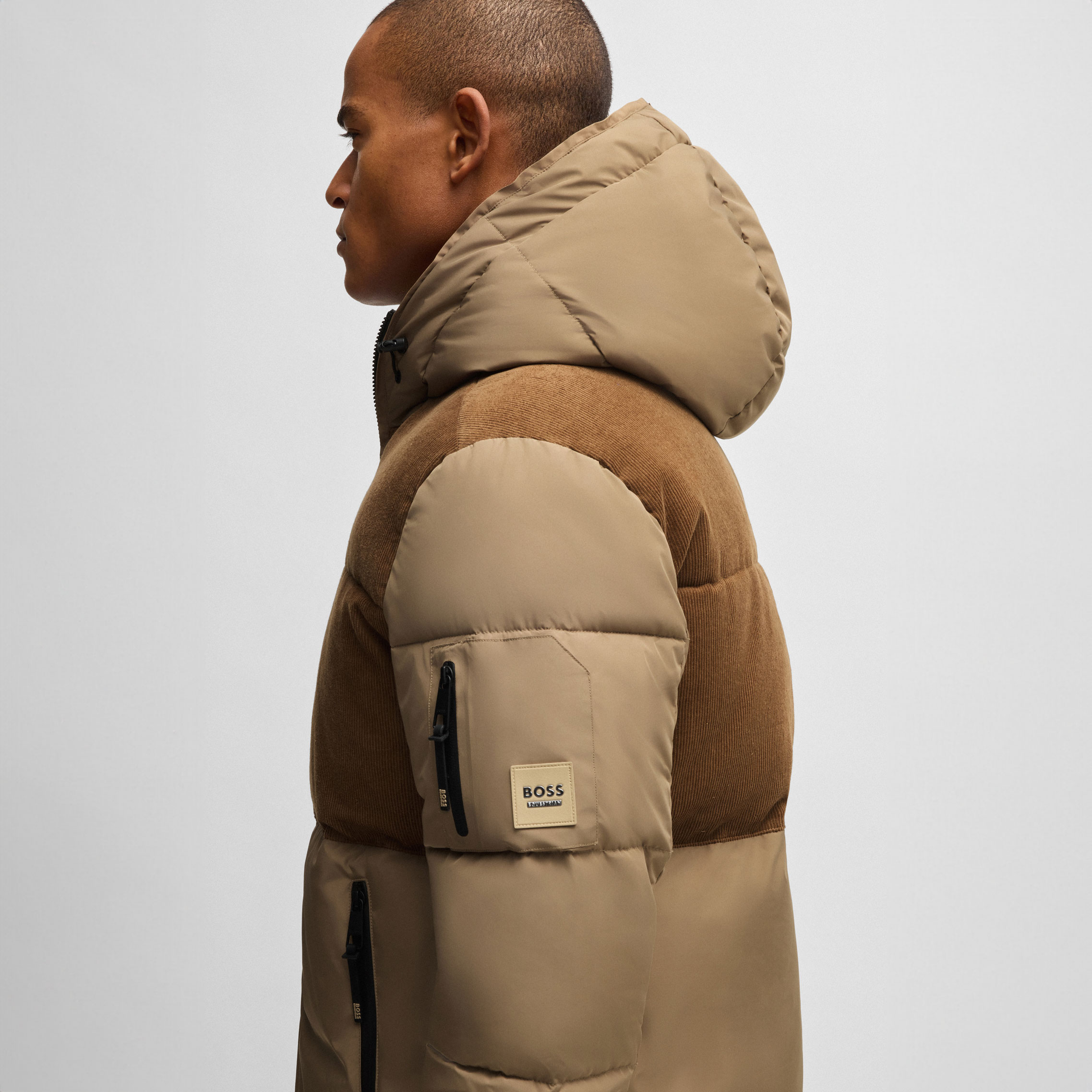 BOSS Equestrian Mens Cord Puffer Jacket Tomas - Camel - Image 4