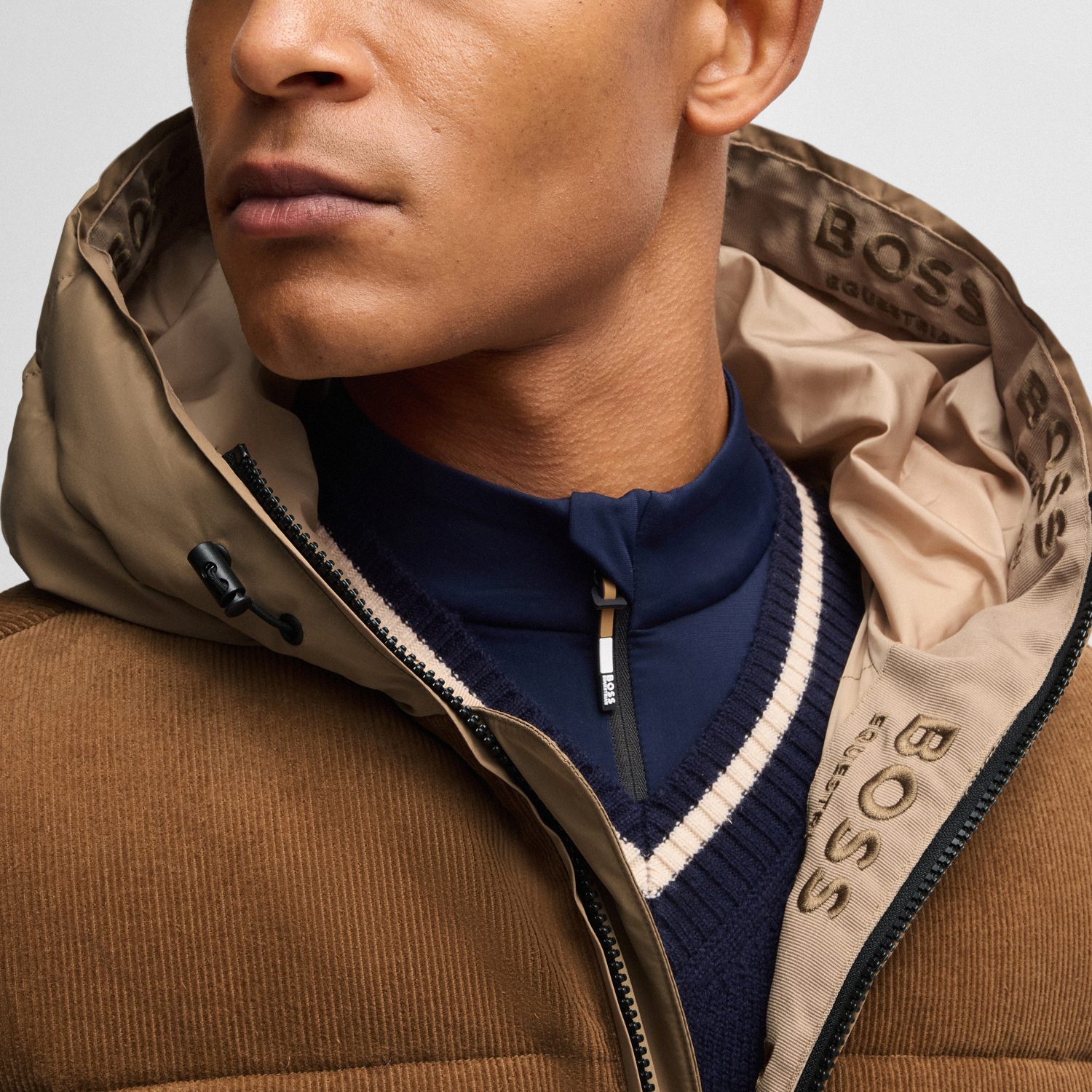 BOSS Equestrian Mens Cord Puffer Jacket Tomas - Camel - Image 5