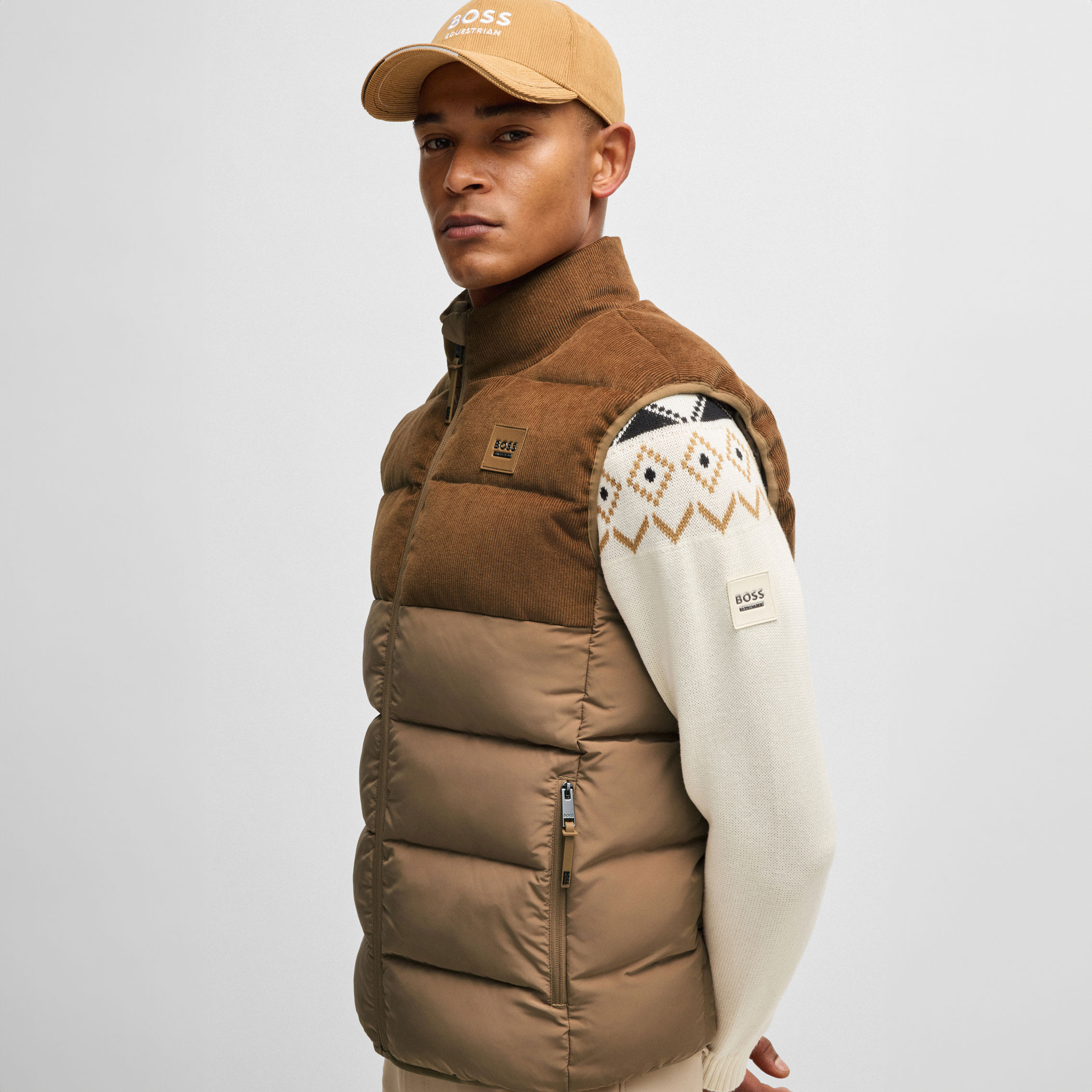 BOSS Equestrian Mens Cord Puffer Vest Arthur - Camel - Image 2