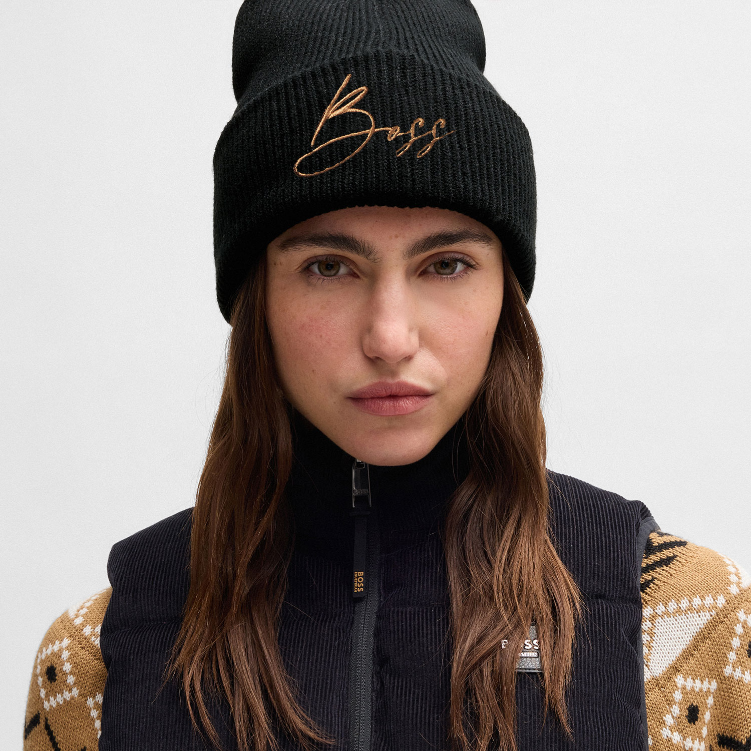 BOSS Equestrian High Cuff Beanie - Black - Image 4