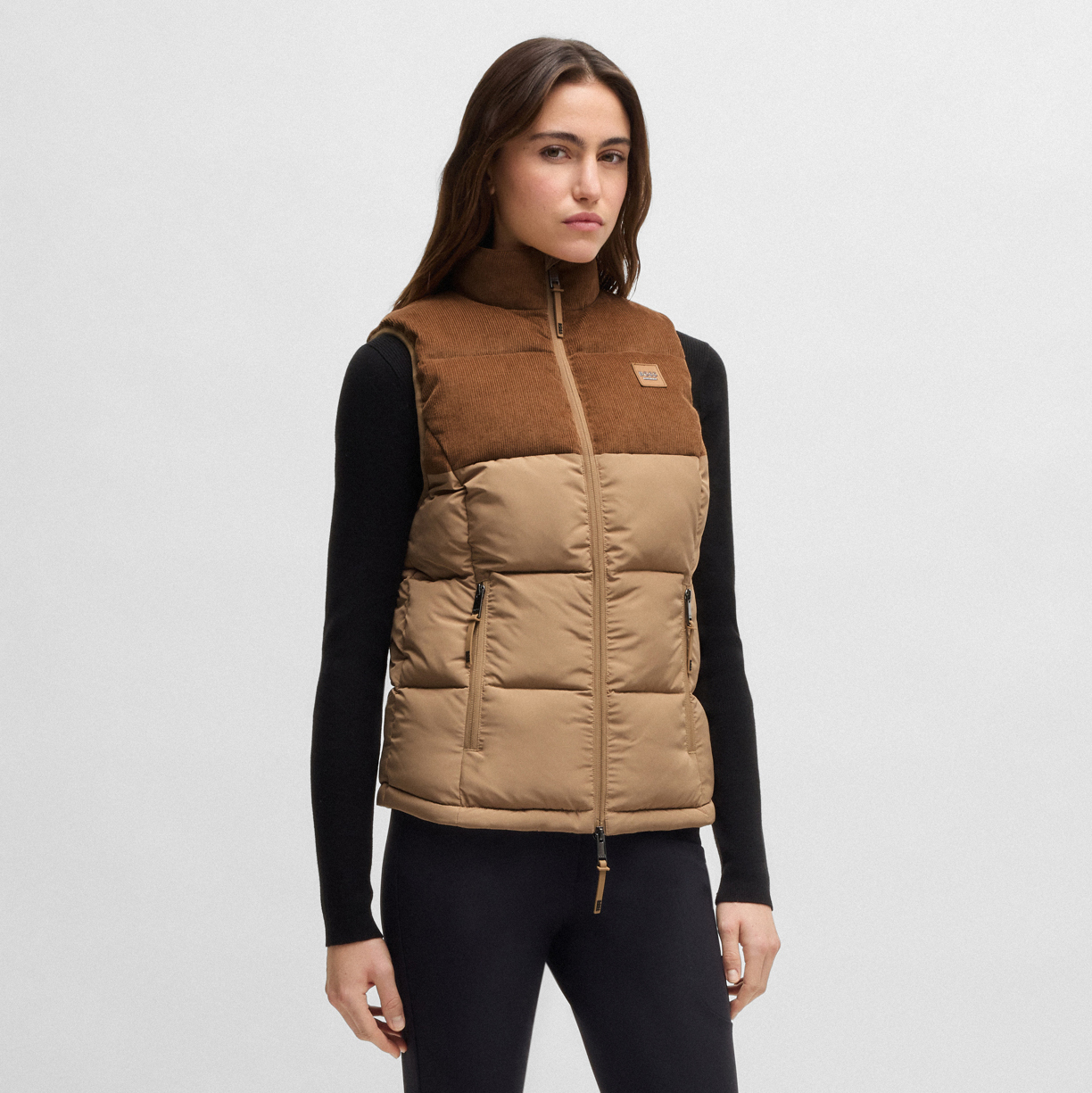 BOSS Equestrian Womens Cord Puffer Vest Viola - Camel - Royal