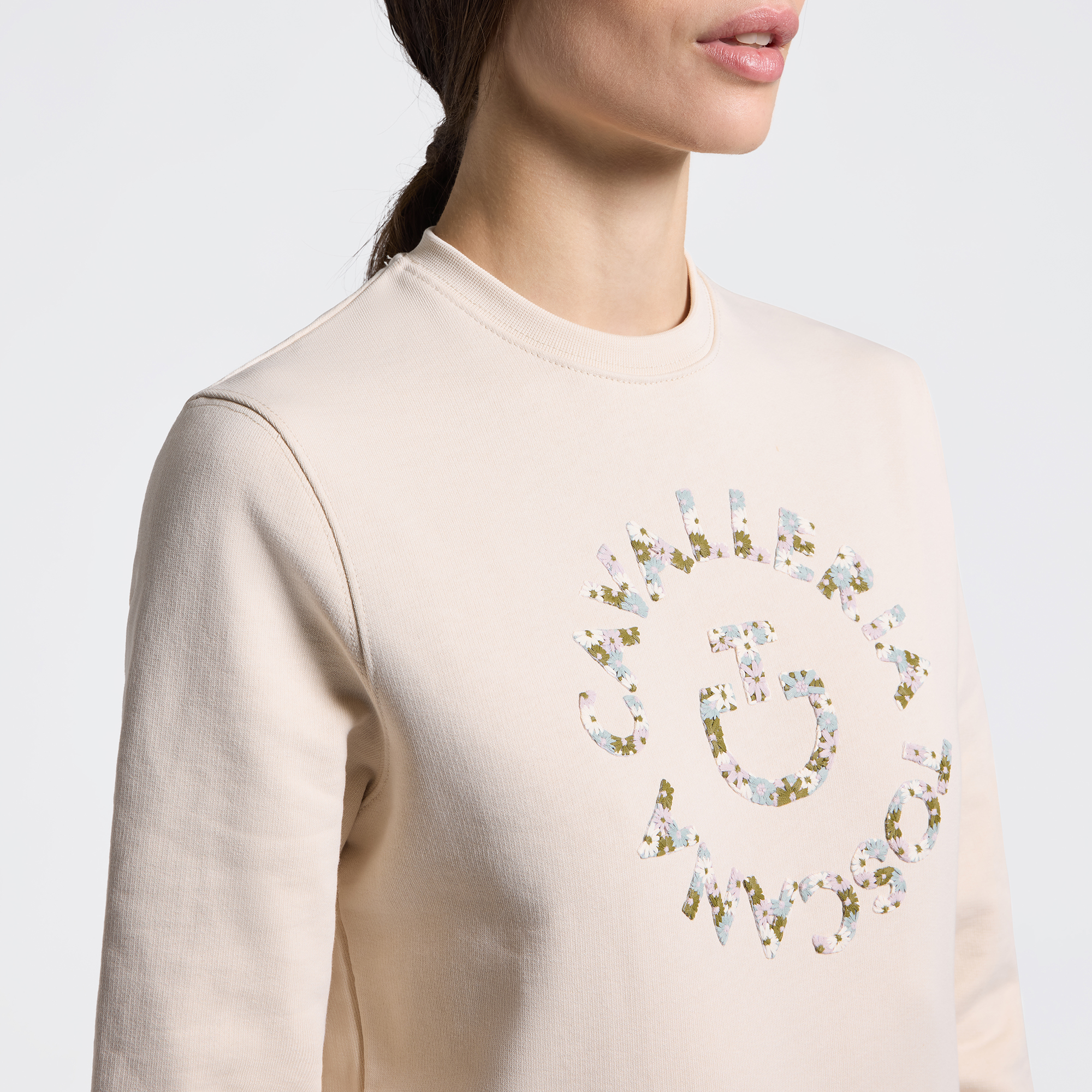 CT Womens Floral Embroidery Cotton Crew Neck Sweater - Birch - Image 3