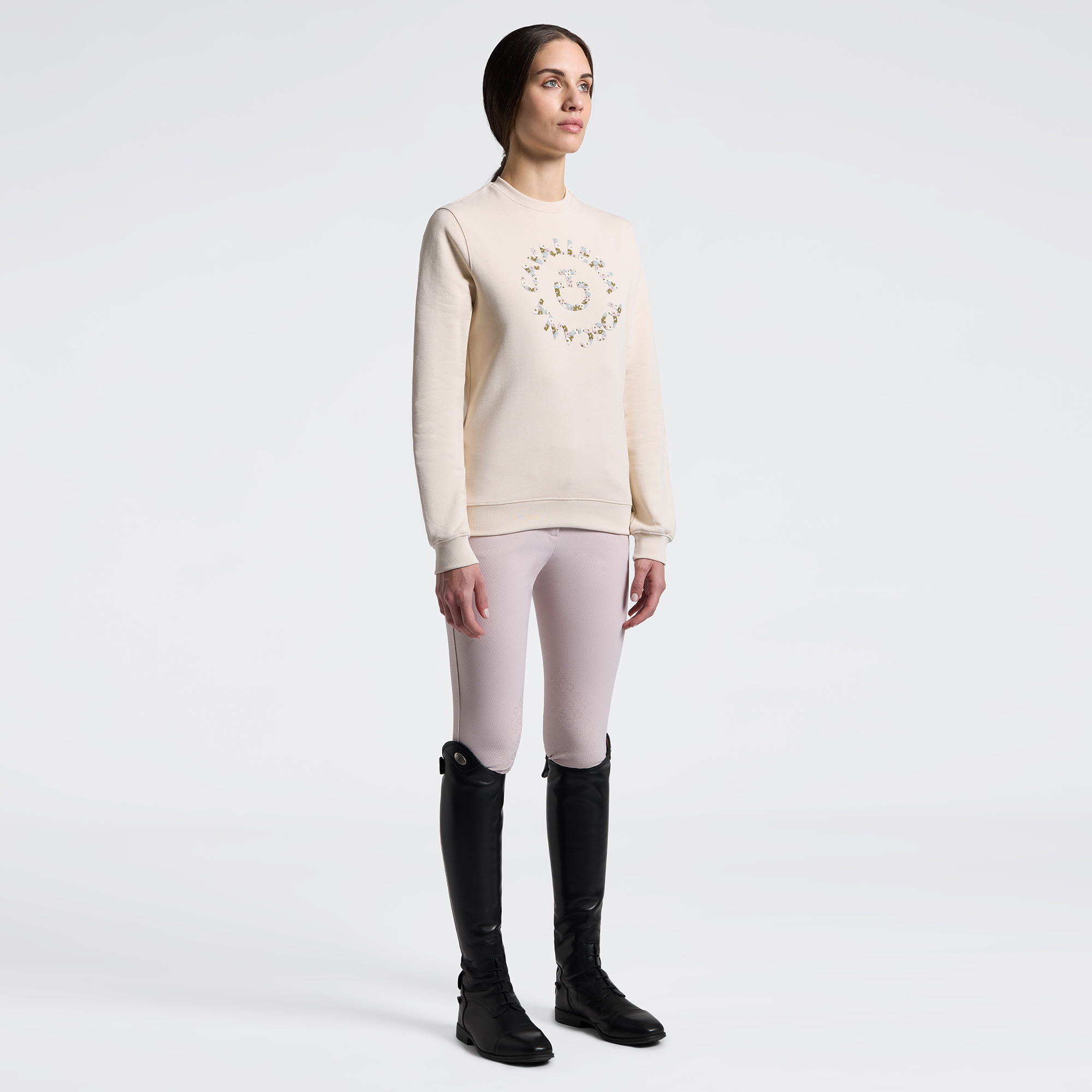 CT Womens Floral Embroidery Cotton Crew Neck Sweater - Birch