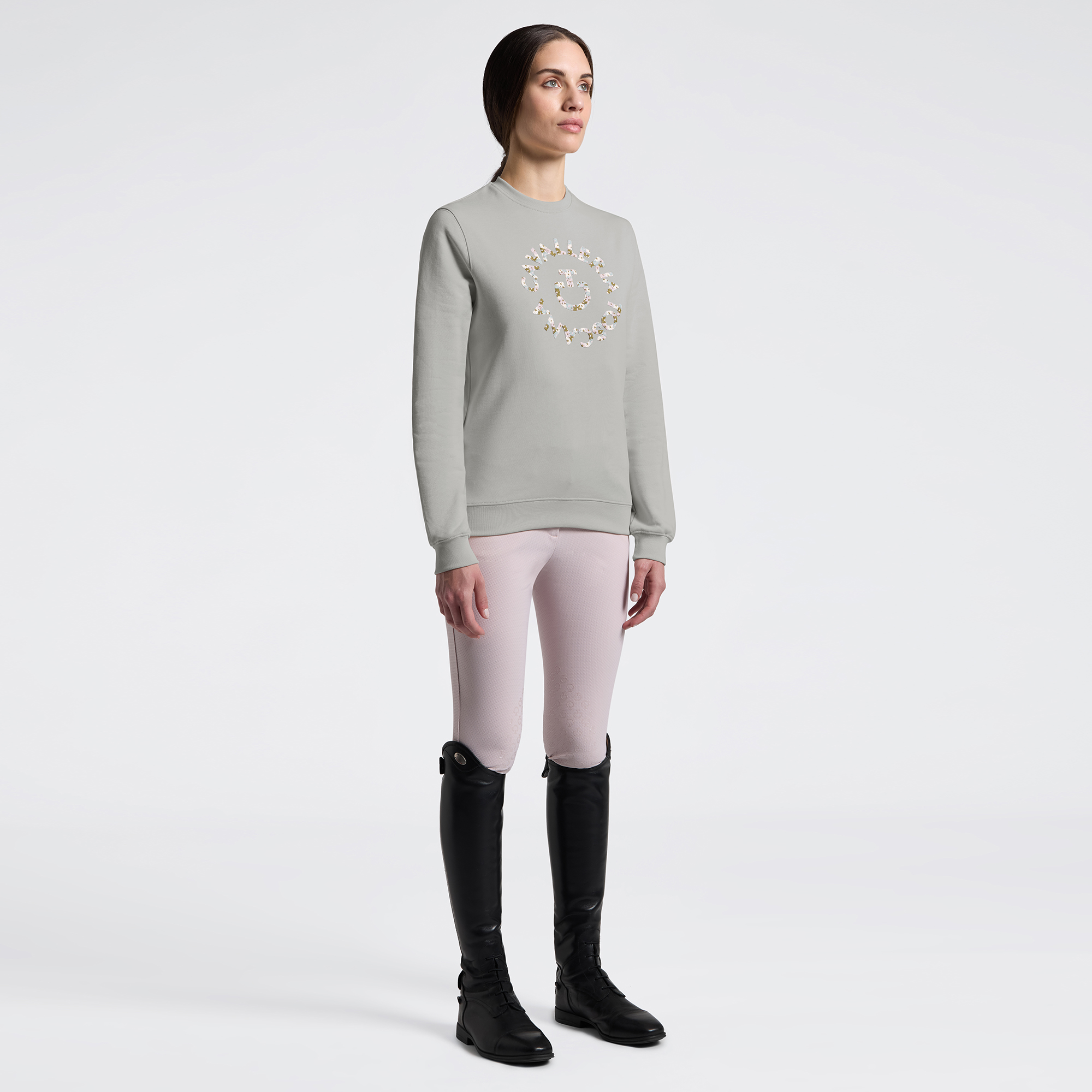 CT Womens Floral Embroidery Cotton Crew Neck Sweater - Belgian Block