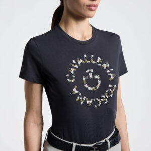 CT Womens Floral Embroidery Cotton T-Shirt - Charcoal