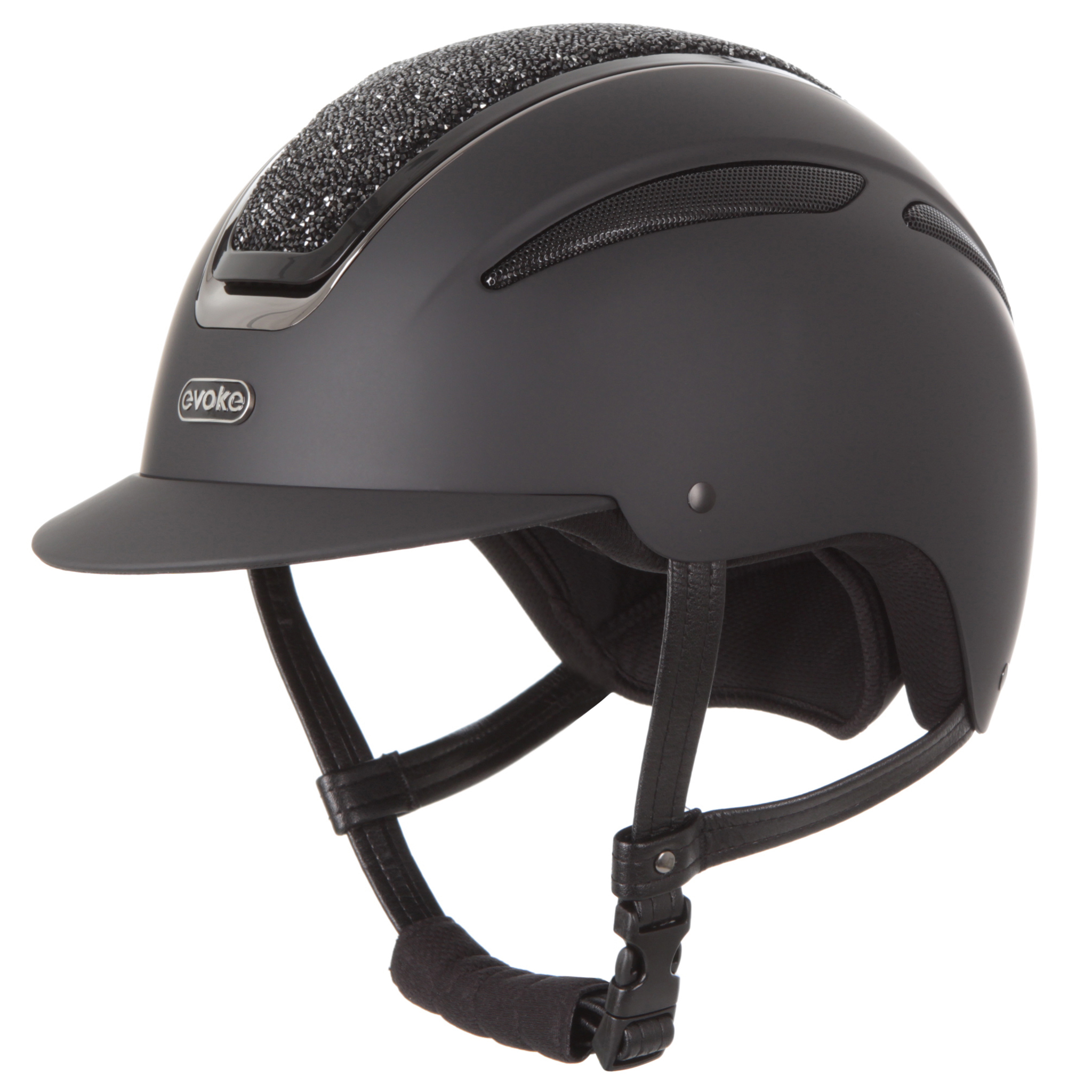 Evoke Callisto Classic Peak Riding Helmet - Black/Black Crystal