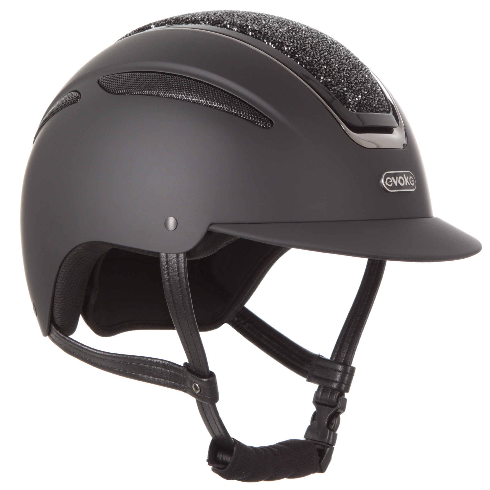 Evoke Callisto Classic Peak Riding Helmet - Black/Black Crystal - Image 4
