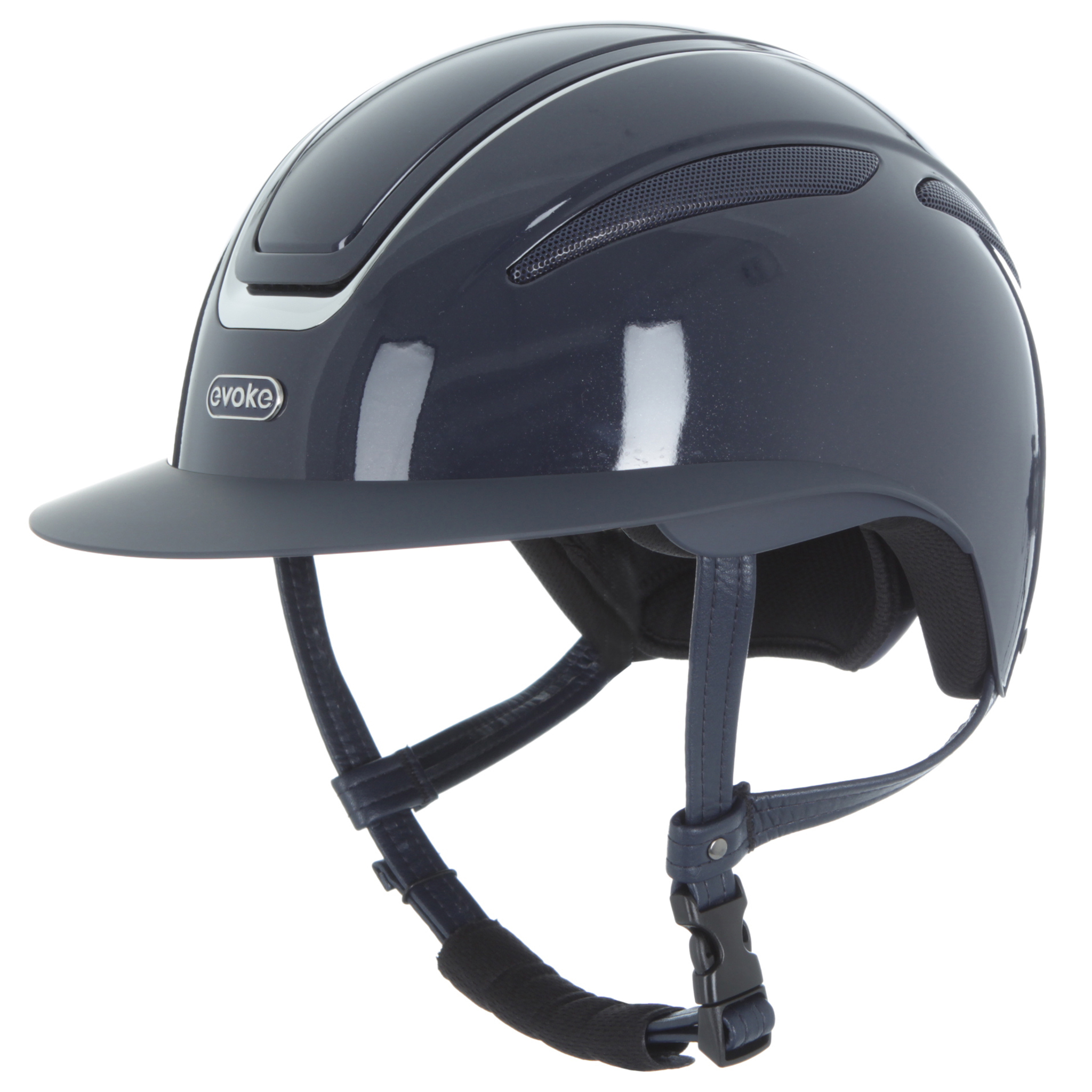 Evoke Callisto Wide Peak Riding Helmet - Metallic Navy/Chrome