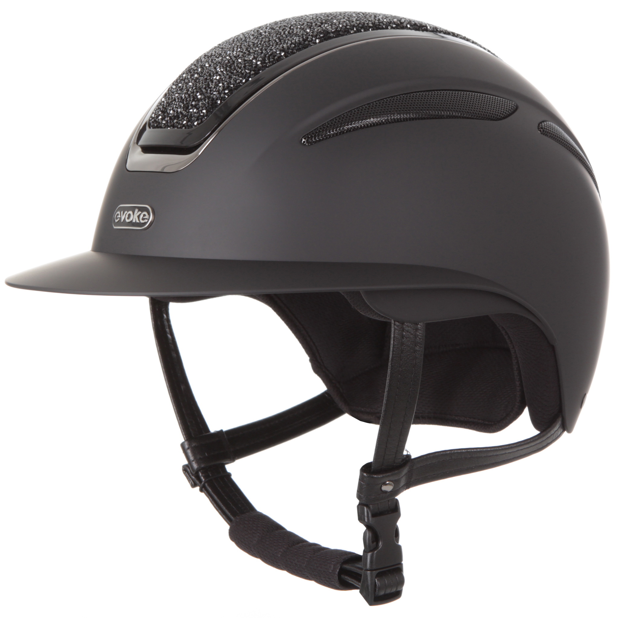 Evoke Callisto Wide Peak Riding Helmet - Black/Black Crystal