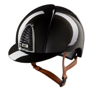 KEP Cromo 2.0 Shine Riding Helmet - Standard Peak - Black/Beige Chinstrap