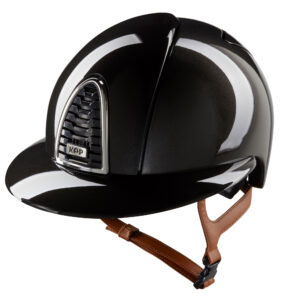 KEP Cromo 2.0 Shine Riding Helmet - Polo Peak - Black/Beige Chinstrap