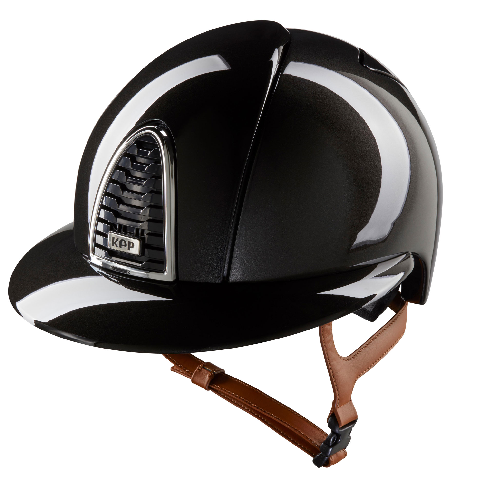KEP Cromo 2.0 Shine Riding Helmet - Polo Peak - Black/Beige Chinstrap