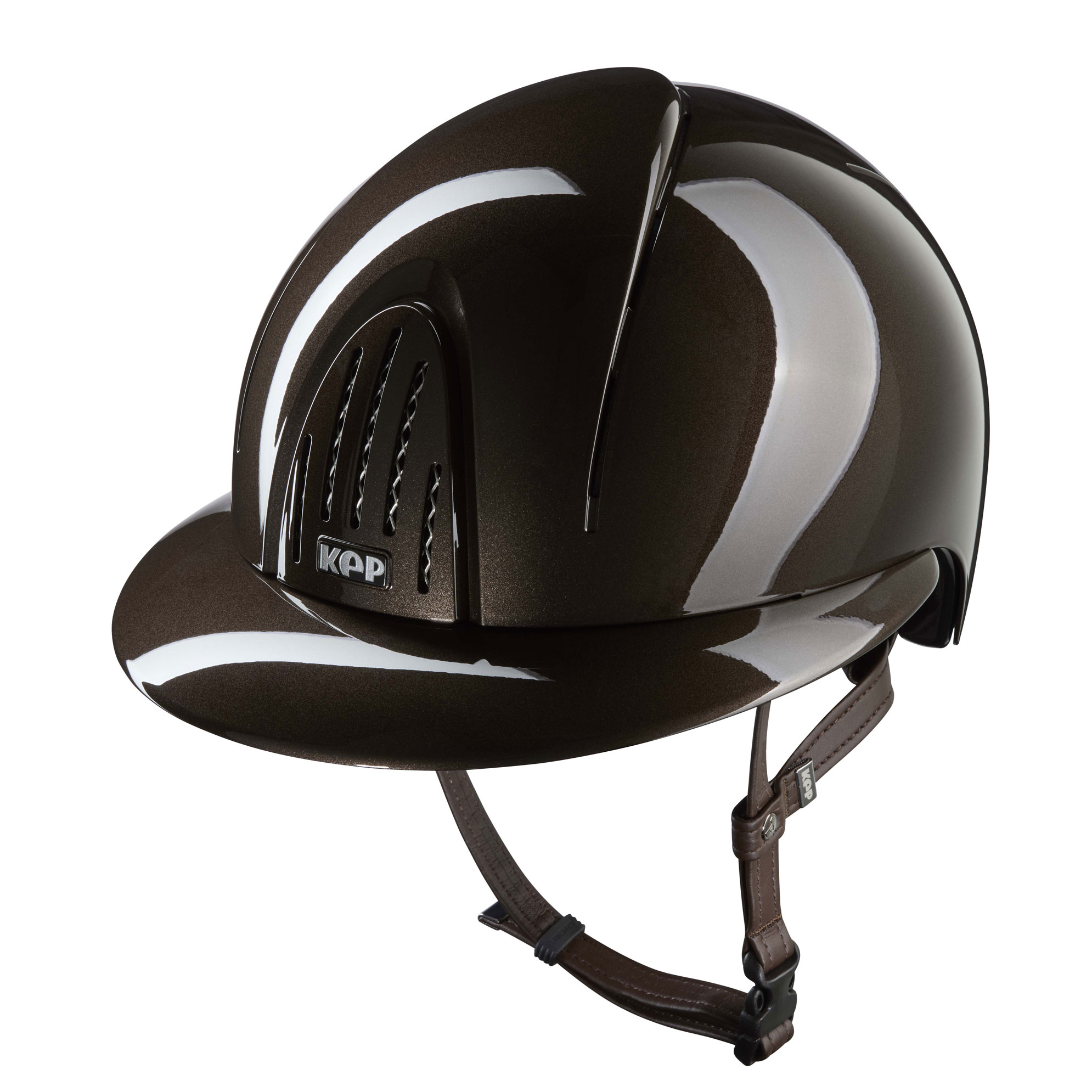 KEP Smart Nova Metal Polish Riding Helmet - Polo Peak - Brown