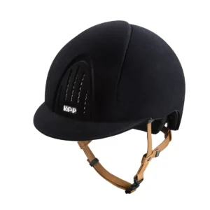 KEP Smart Nova Velvet Riding Helmet - Standard Peak - Black/Beige Chinstrap