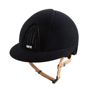 KEP Smart Nova Velvet Riding Helmet - Polo Peak - Black/Beige Chinstrap