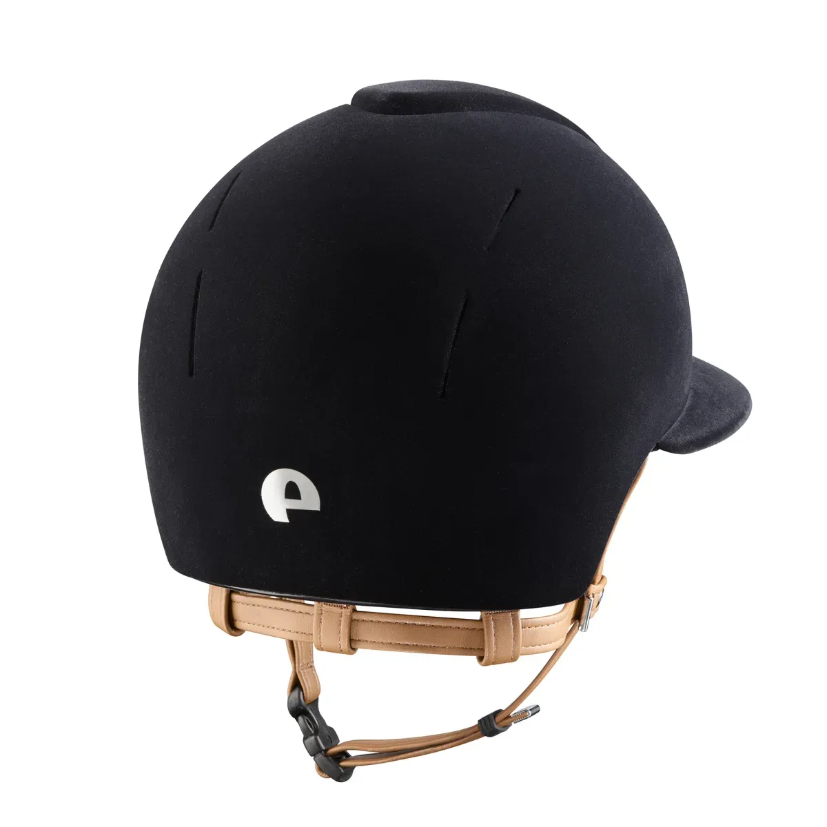 KEP Smart Nova Velvet Riding Helmet - Polo Peak - Black/Beige Chinstrap - Image 2
