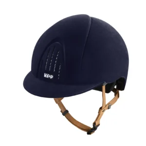 KEP Smart Nova Velvet Riding Helmet - Standard Peak - Navy/Beige Chinstrap
