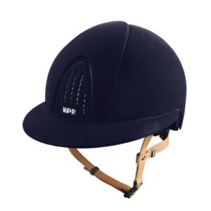 KEP Smart Nova Velvet Riding Helmet - Polo Peak - Navy/Beige Chinstrap