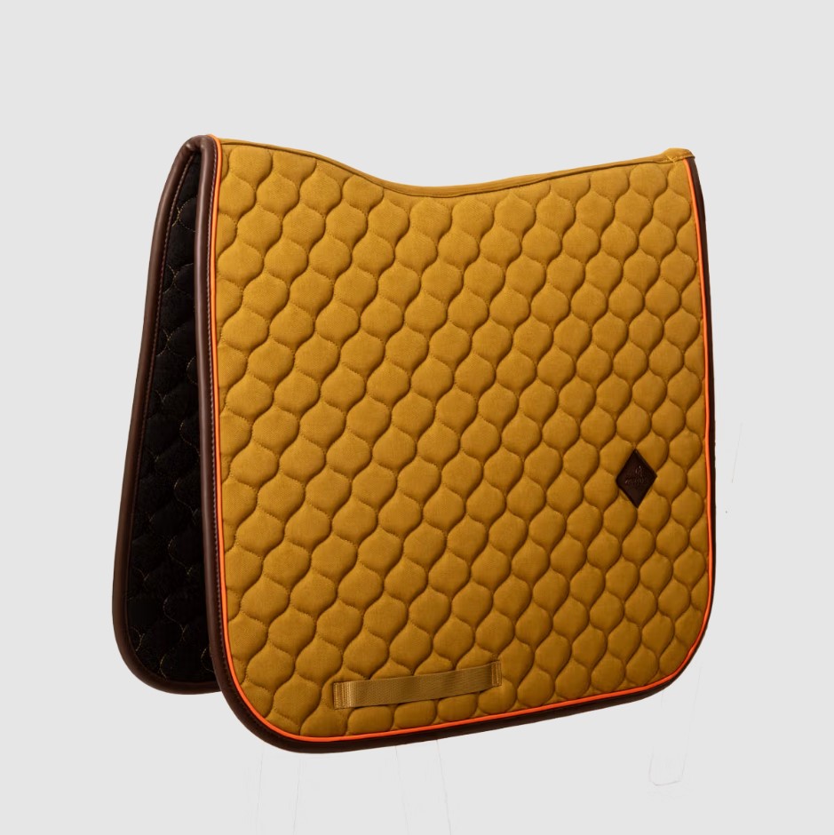 Kentucky Onion Quilt Dressage Saddle Pad with Neon Leather - Kahki