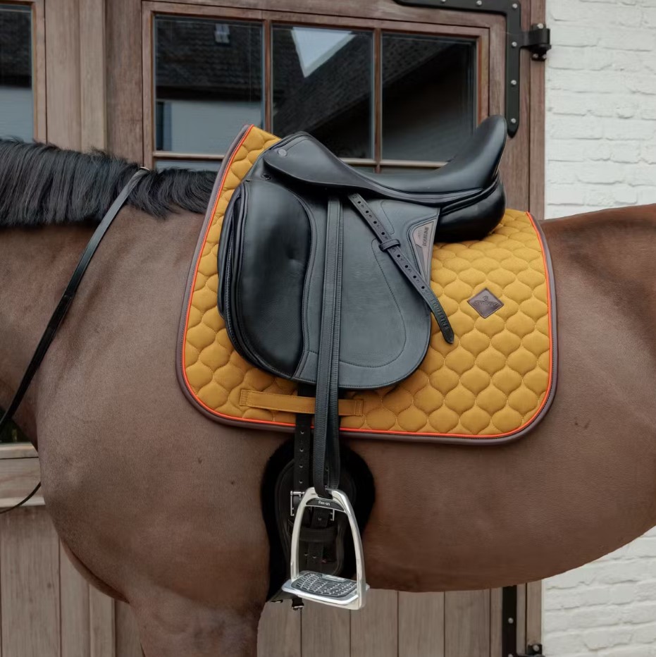 Kentucky Onion Quilt Dressage Saddle Pad with Neon Leather - Kahki - Image 2