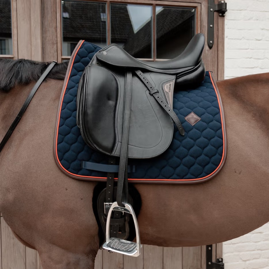 Kentucky Onion Quilt Dressage Saddle Pad with Neon Leather - Navy - Image 2