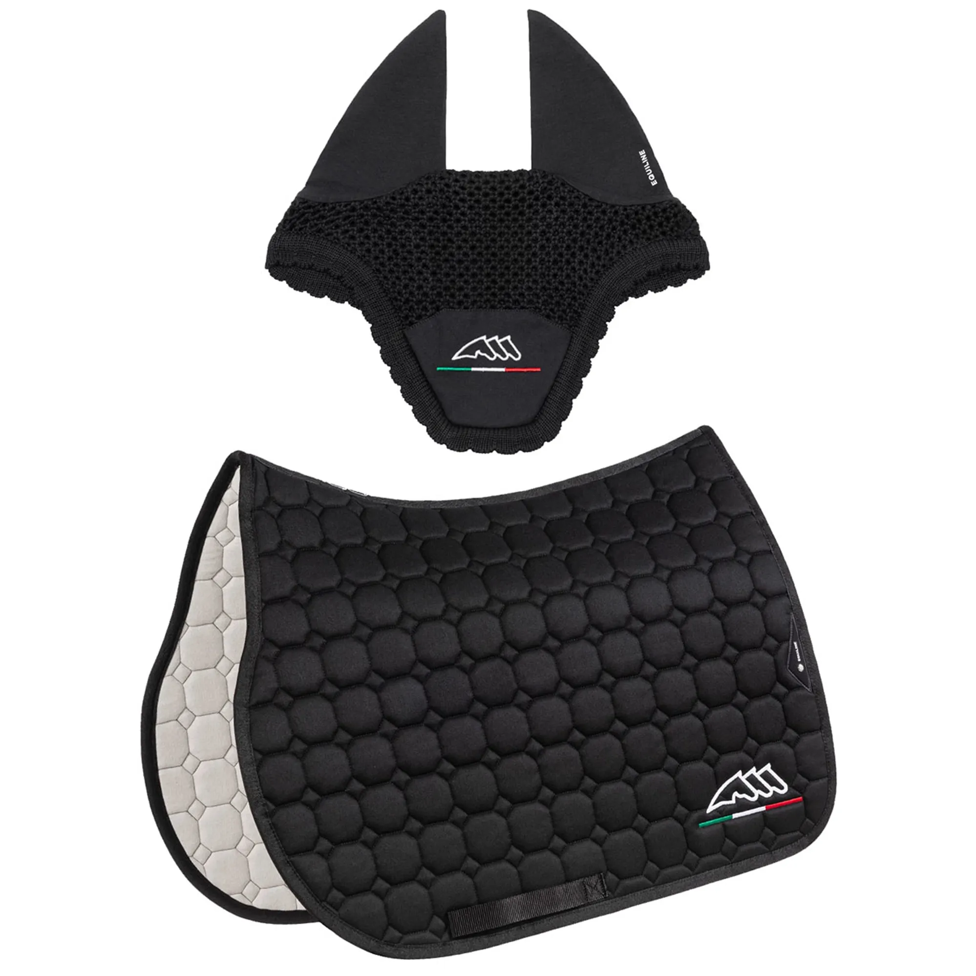Equiline Saddle Pad and Ear Net - EqFlaggy - Jumping - Black