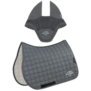 Equiline Saddle Pad and Ear Net - EqFlaggy - Jumping - Grey