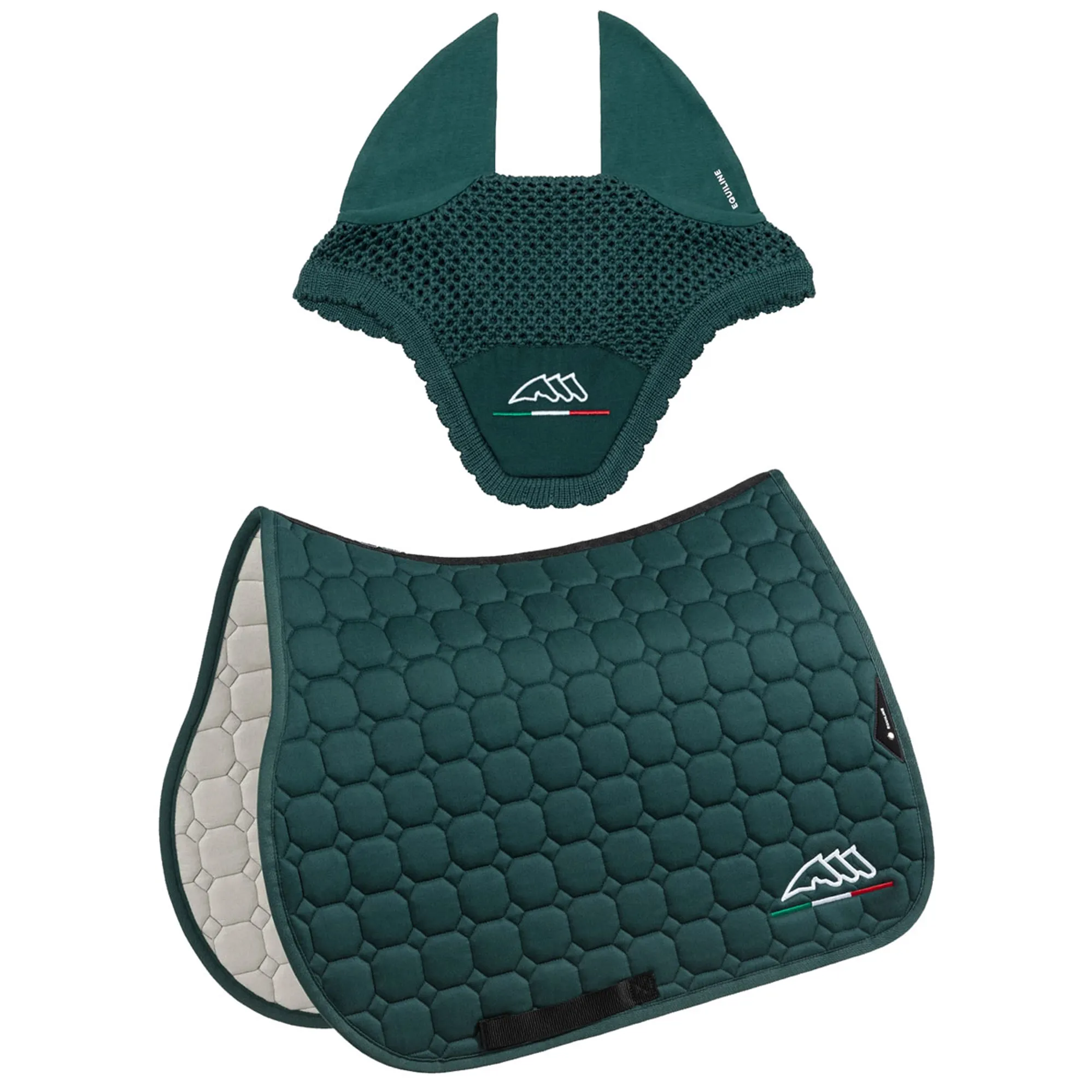 Equiline Saddle Pad and Ear Net - EqFlaggy - Jumping - Green