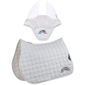 Equiline Saddle Pad and Ear Net - EqFlaggy - Jumping - White