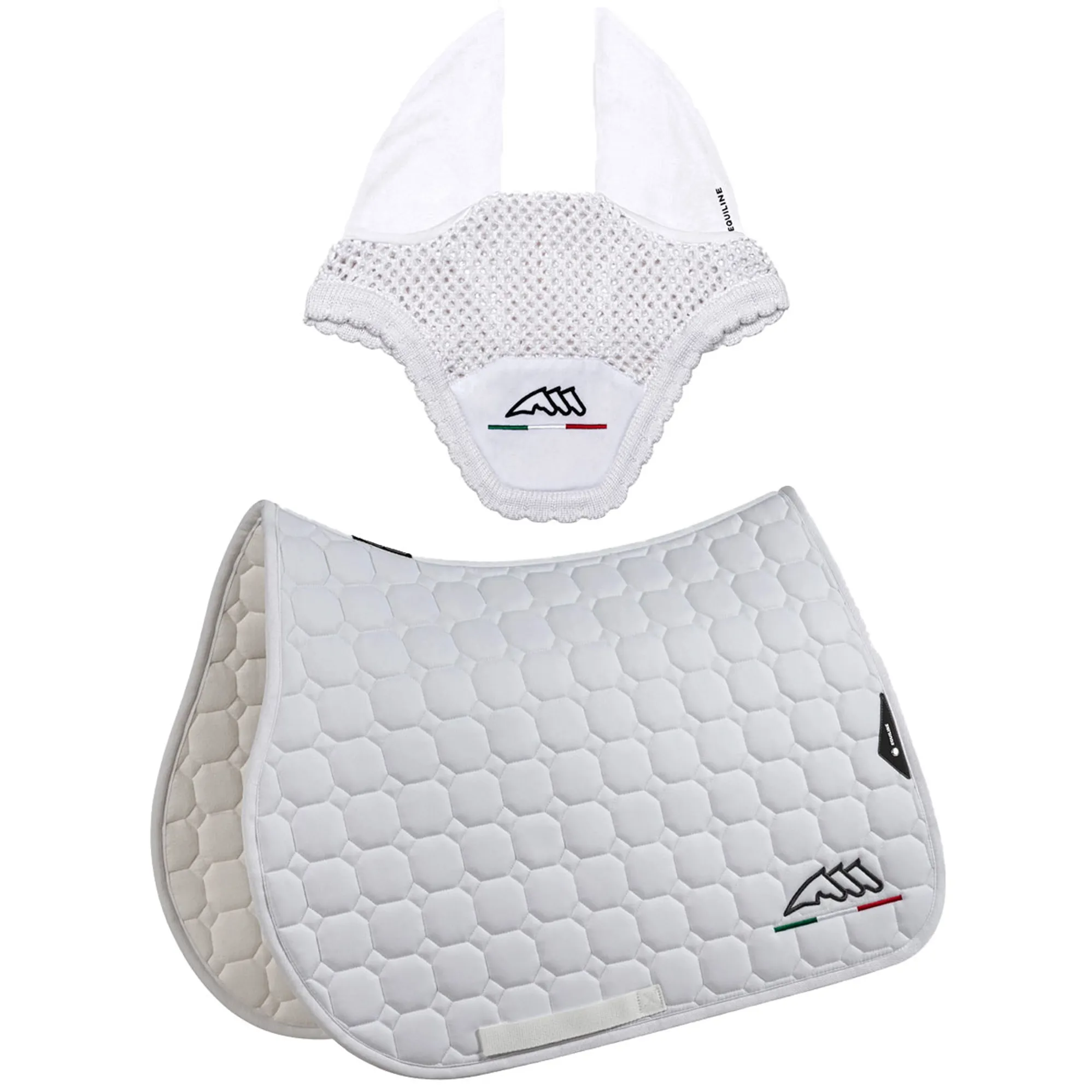 Equiline Saddle Pad and Ear Net - EqFlaggy - Jumping - White