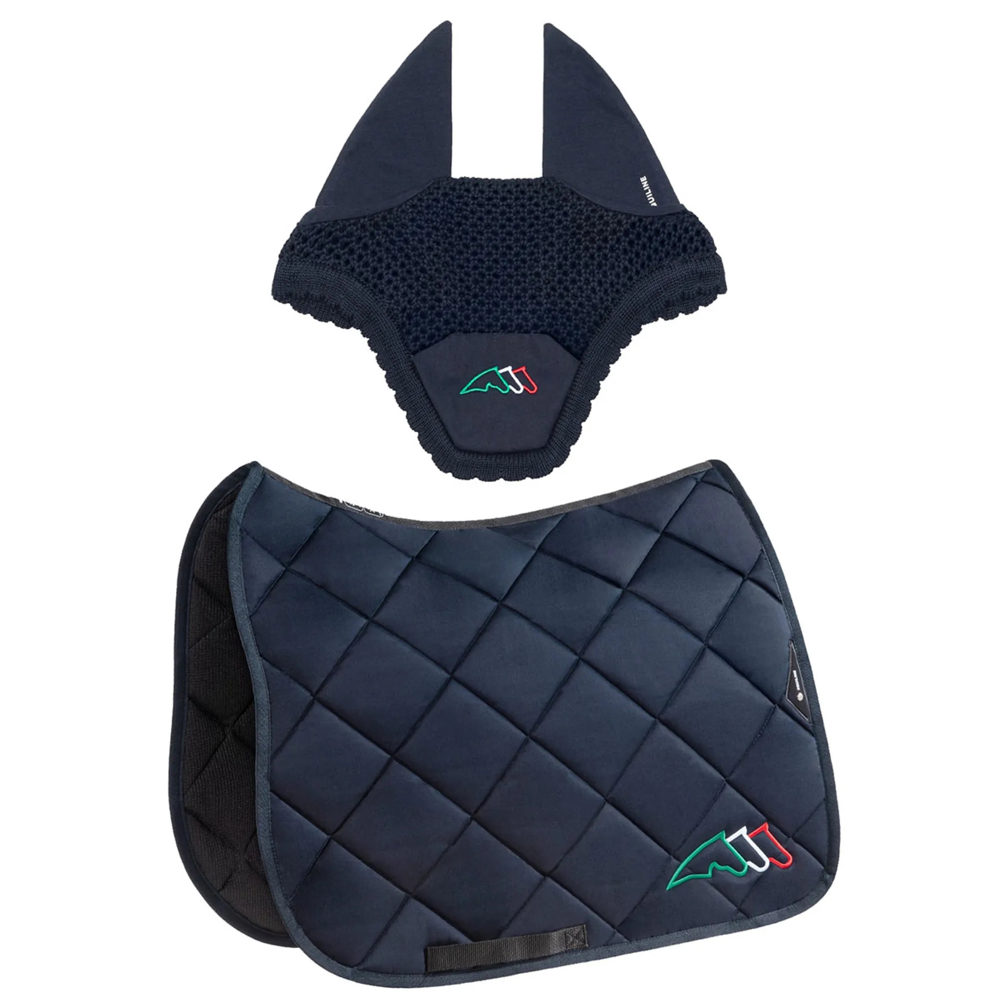 Equiline Saddle pad and Ear Net EqTricolore - Dressage - Navy