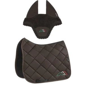 Equiline Saddle pad and Ear Net EqTricolore - Dressage - Brown
