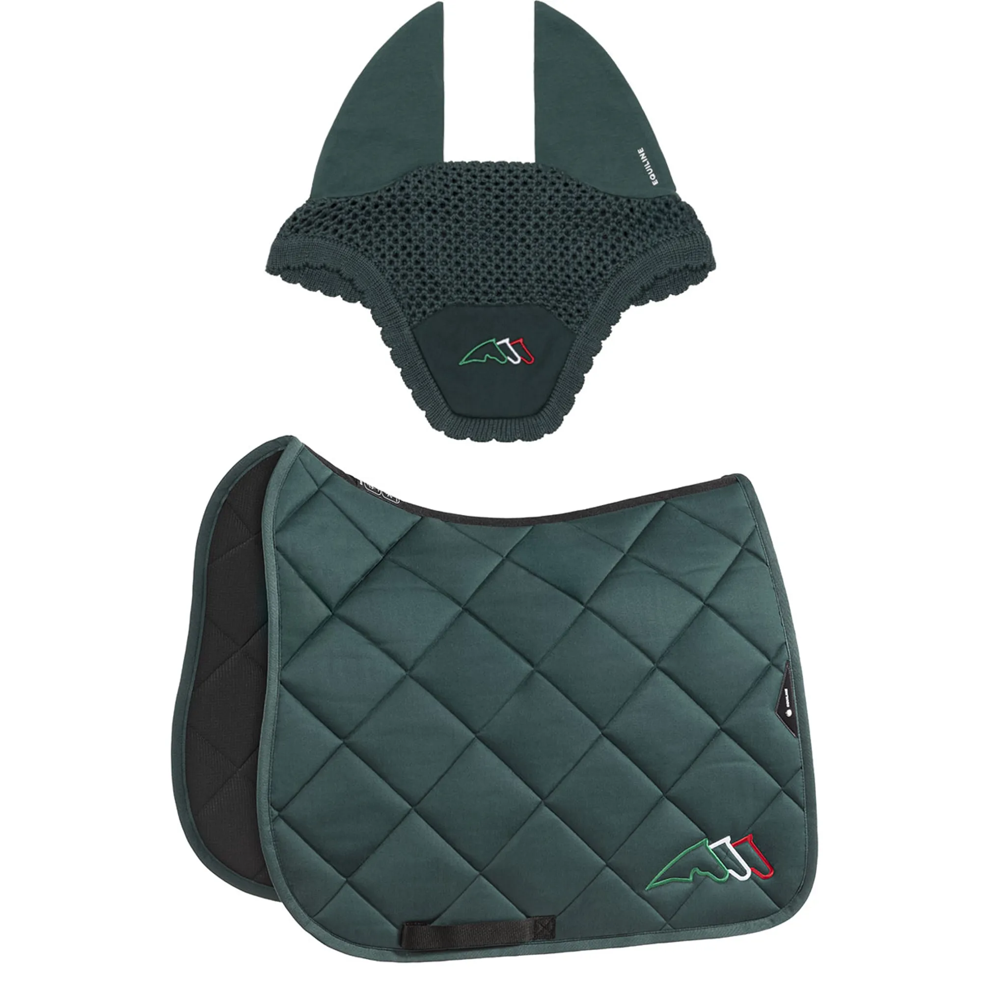 Equiline Saddle pad and Ear Net EqTricolore - Dressage - Green
