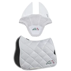 Equiline Saddle pad and Ear Net EqTricolore - Dressage - White