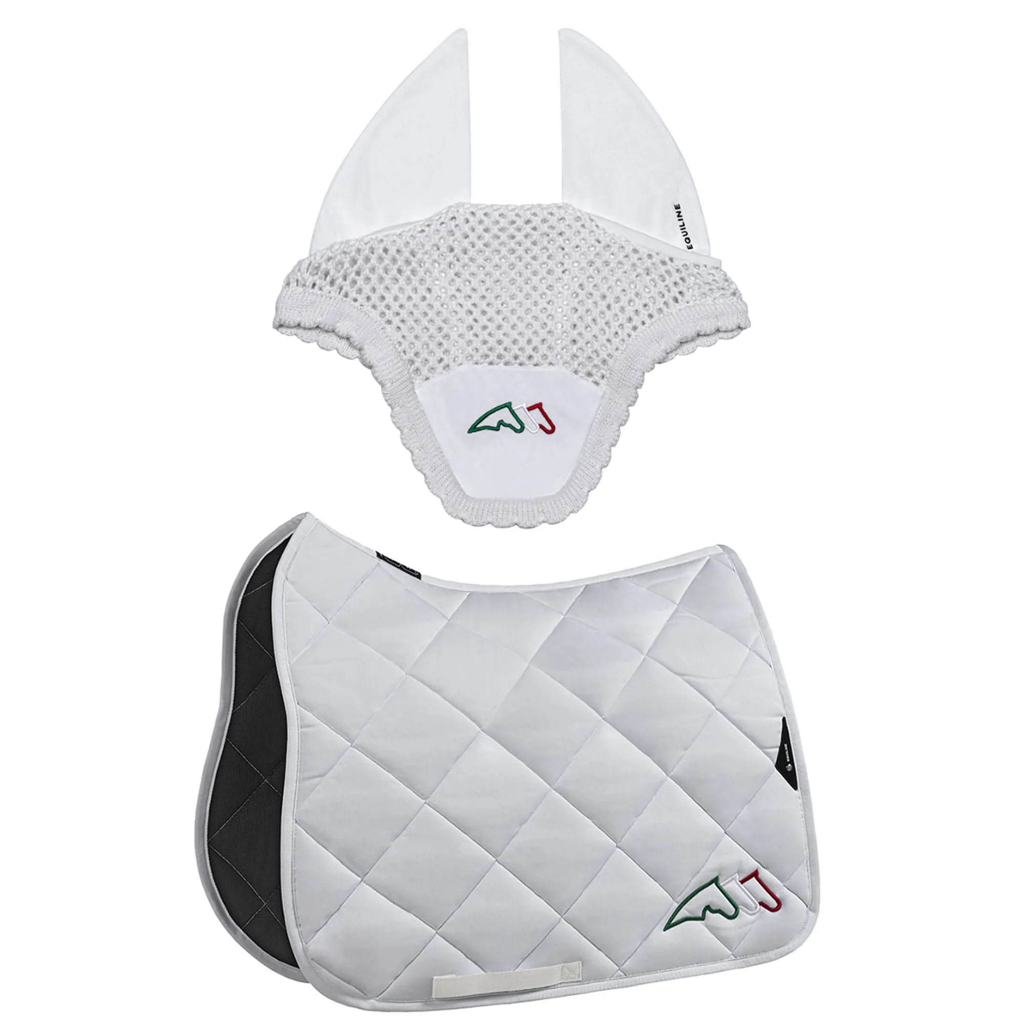 Equiline Saddle pad and Ear Net EqTricolore - Dressage - White