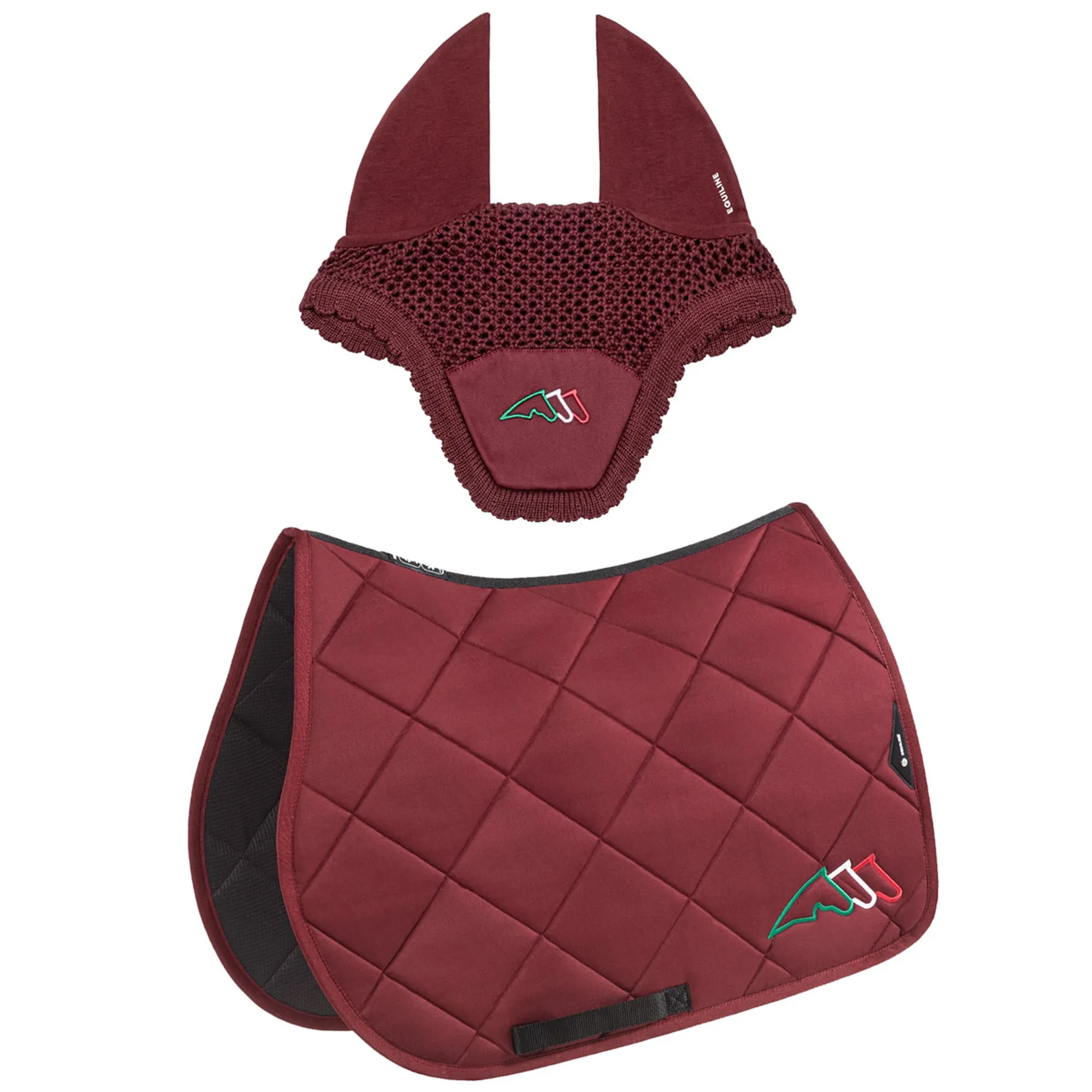 Equiline Saddle pad and Ear Net EqTricolore - Jumping - Bordeaux