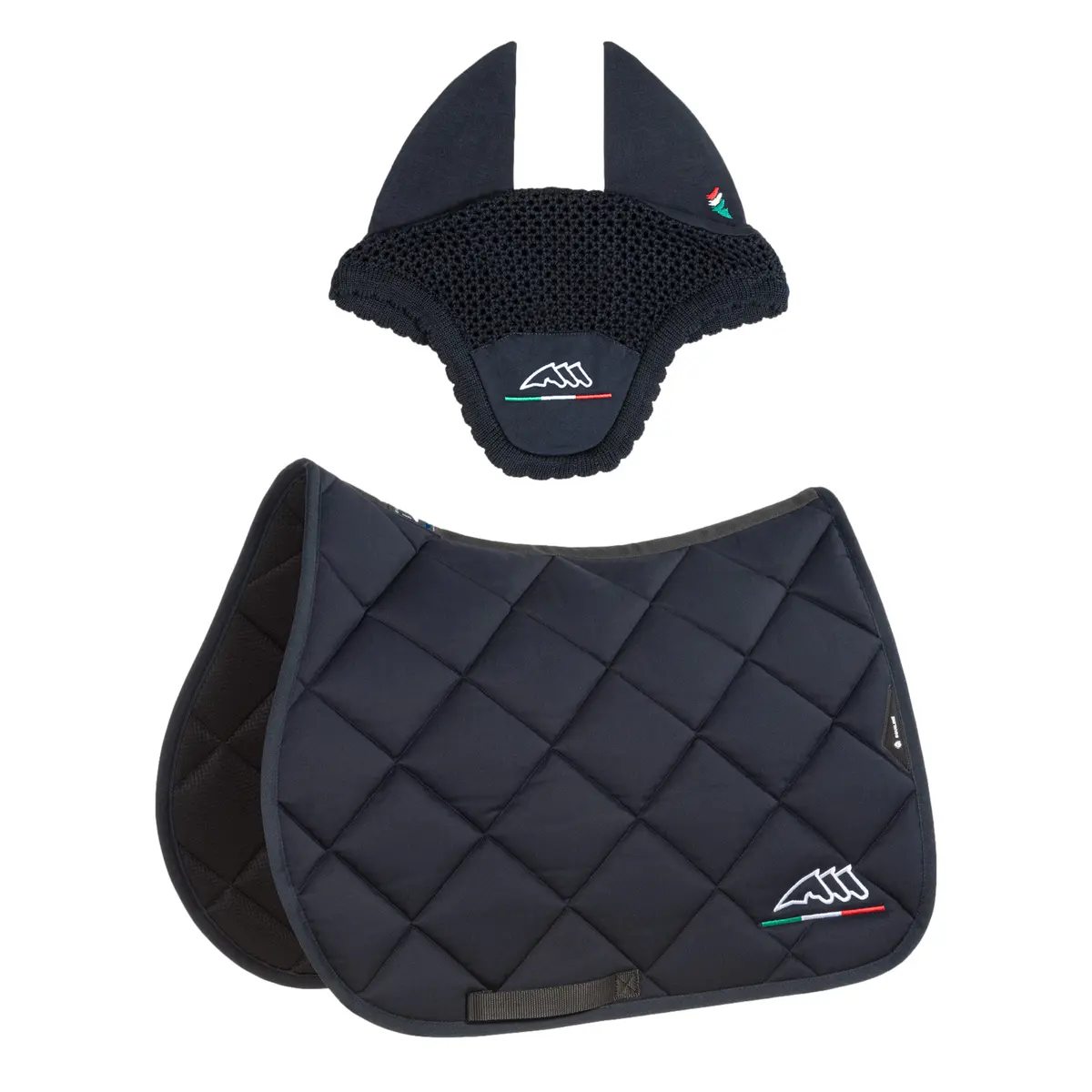Equiline Saddle Pad and Ear Net Set Rombo Logo- Jumping - Navy