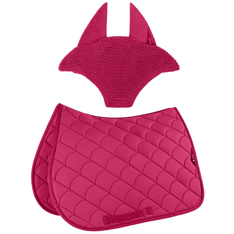 Equiline Saddle Pad and Ear Net Set Eqvibe - Dressage - Rose Red